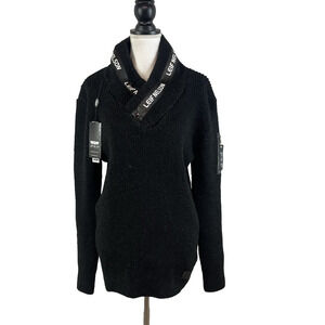 Leif Nelson Mens Pullover Sweater size Large Black Zipper Pockets Name Logo